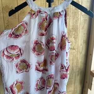 LOFT Pink and White Floral Blouse